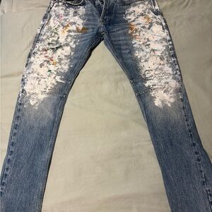 Men's Blue Paint-Splattered Jeans